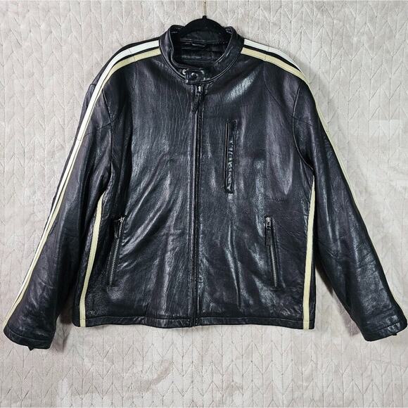 VTG Charles Klein Leather Moto Jacket Mens XL 90s Piping Soft Streetwear Retro - Picture 1 of 9